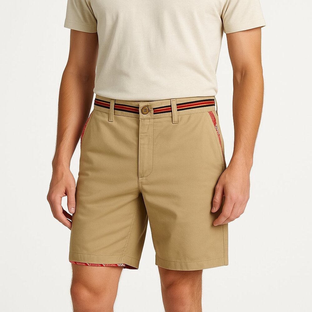 Robert Graham Men’s Khaki Chino Shorts Paisley Lining Resort Vacation Style 32